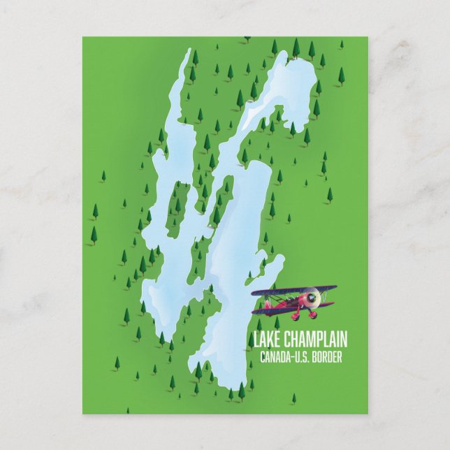 Postal Poster de mapas de Lake Champlain USA Canada (Anverso)