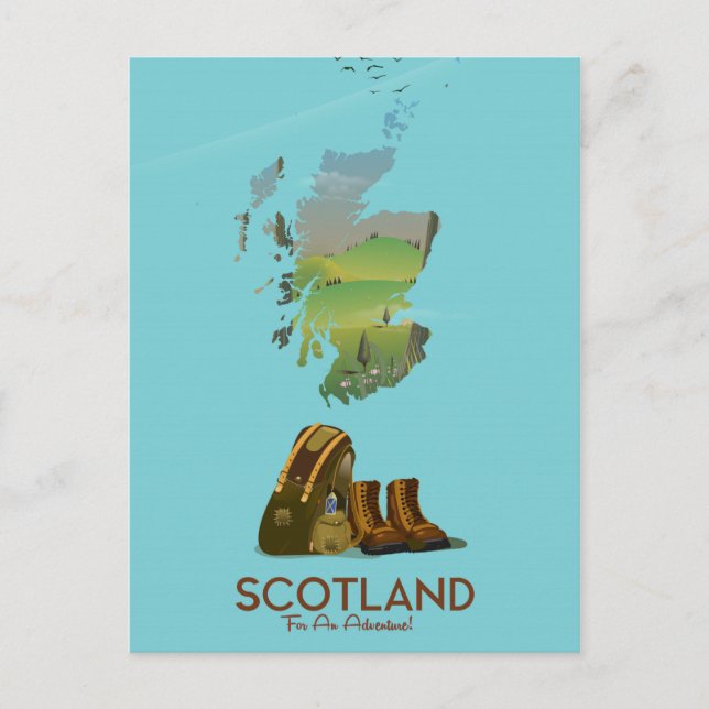 Postal Poster de mapas de viajes de senderismo de Escocia (Anverso)