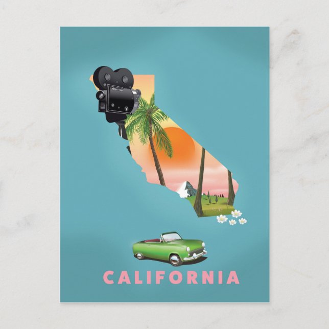 Postal Poster de mapas ilustrado de California (Anverso)
