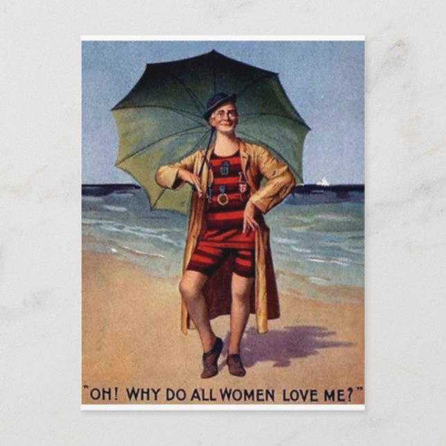 Postal poster de paraguas del traje de baño de marea del  (Anverso)