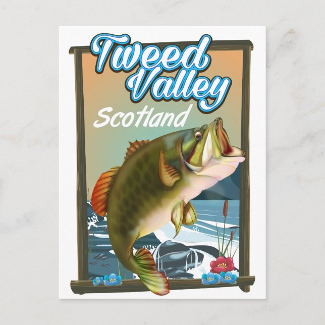 Postal Póster de pesca escocés del valle de Tweed. (Anverso)