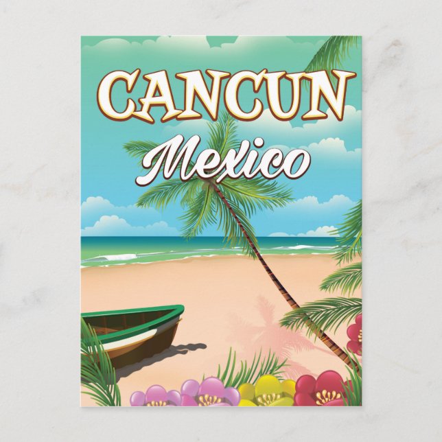 Postal Póster de playa Cancun México (Anverso)