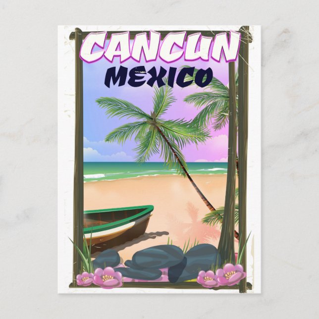 Postal Póster de playa Cancun México. (Anverso)