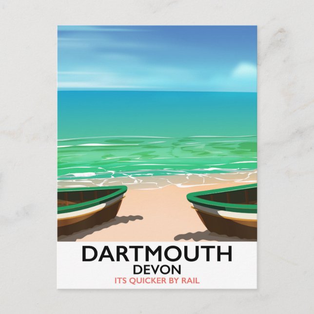 Postal Poster de playa Dartmouth Devon (Anverso)