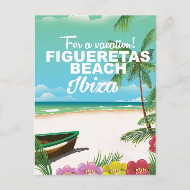 Postal Poster de playa de Figueretas Beach Ibiza (Anverso)