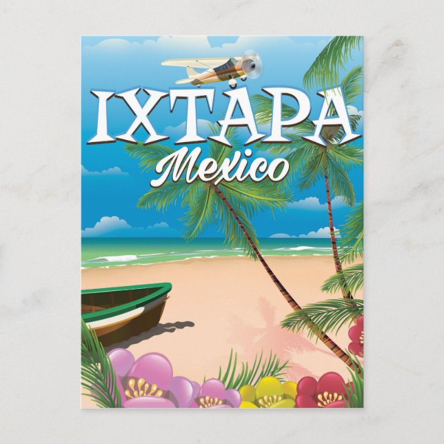 Postal Poster de playa de Ixtapa México (Anverso)