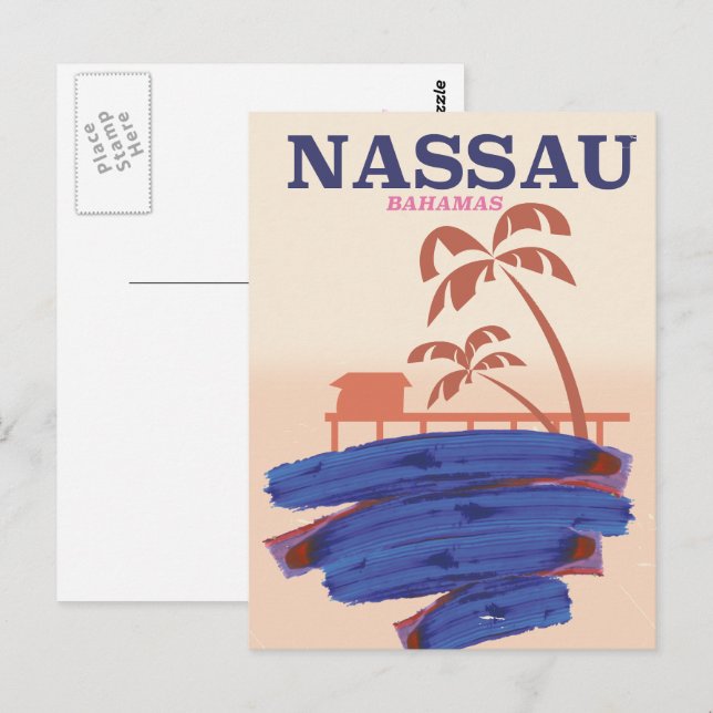 Postal Poster de playa de Nassau Bahamas (Anverso / Reverso)