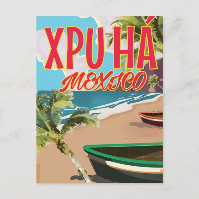 Postal Poster de playa de Xpu Há Mexico (Anverso)