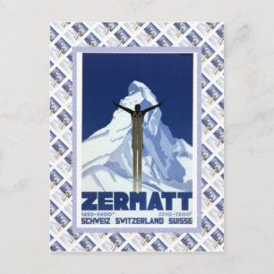 Postal Poster de Raulway del suizo del vintage, Zermatt