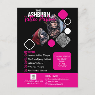 Postal Póster de Salón de Tatuajes - Negro rosa personali