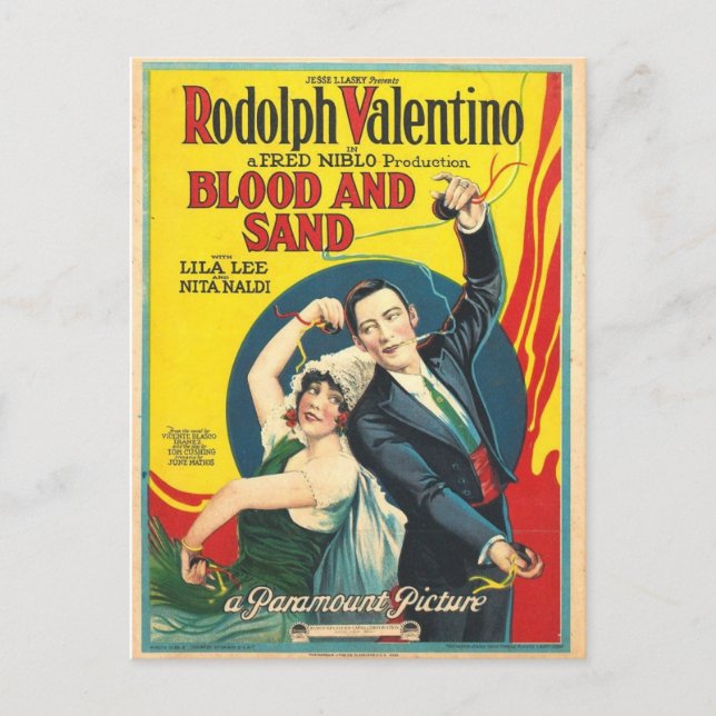 Postal Póster de Sangre y Arena de Rudolf Valentino (Anverso)