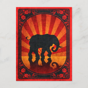 Postal Poster de silueta de elefante rojo vintage