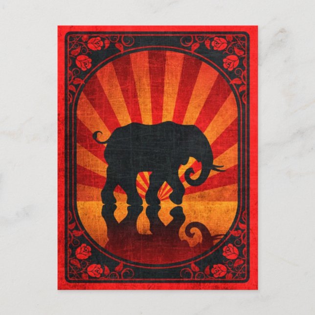 Postal Poster de silueta de elefante rojo vintage (Anverso)