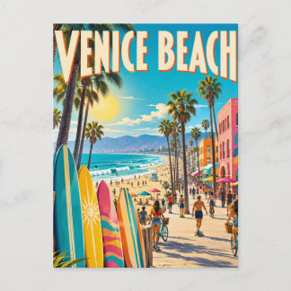 Postal Póster de tablas de surf coloridas de Venice Beach