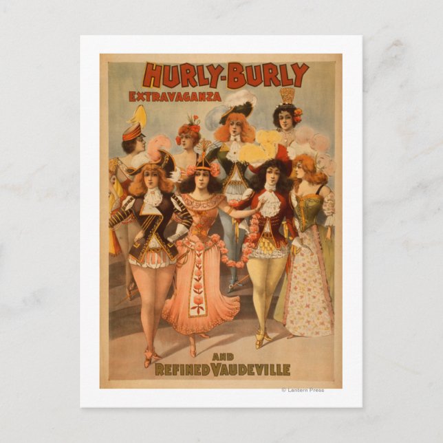 Postal Poster de teatro Hurly-Burly Extravaganza (Anverso)