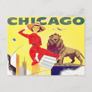 Postal poster de turismo de viajes de chicago avión retro