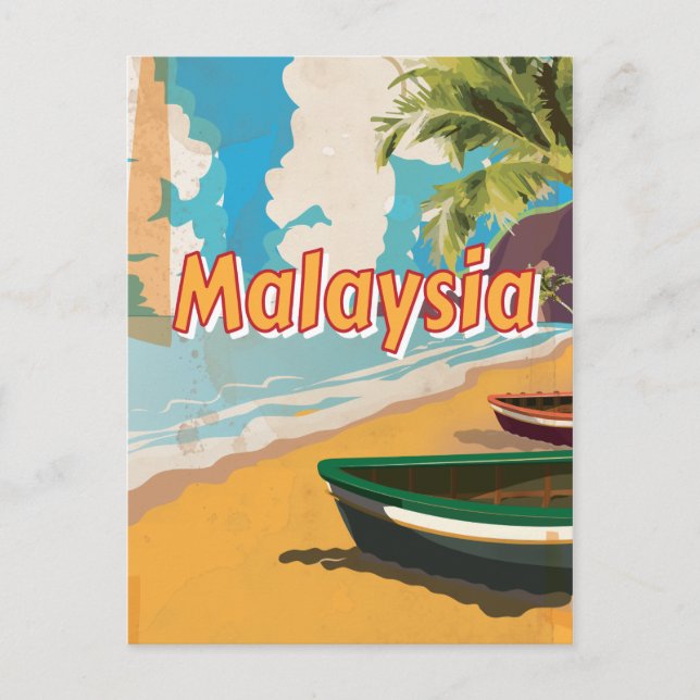 Postal Poster de vacaciones de Malasia Vintage (Anverso)