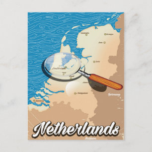 Postal Póster de vacaciones de mapa antiguo de Países Baj