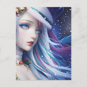 Postal Poster de vacaciones de Navidades de Anime Chica