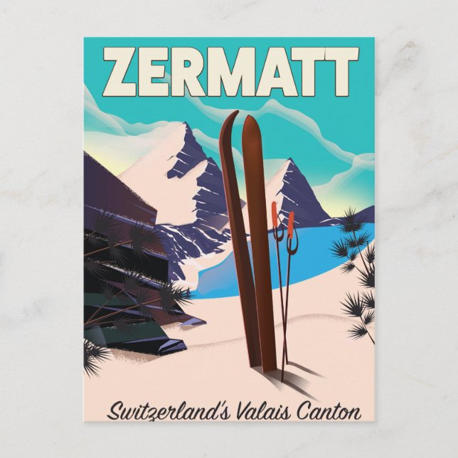 Postal Poster de vacaciones de Zermatt Ski (Anverso)