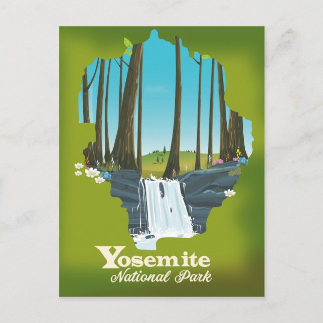 Postal Poster de vacaciones del Parque Nacional Yosemite. (Anverso)