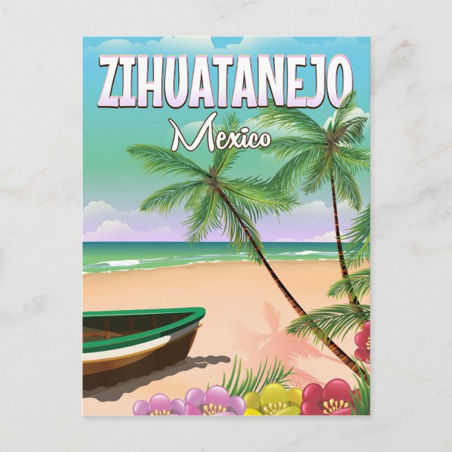 Postal Poster de vacaciones en la playa mexicana de Zihua (Anverso)