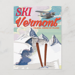 Postal Poster de vacaciones retro de Ski Vermont