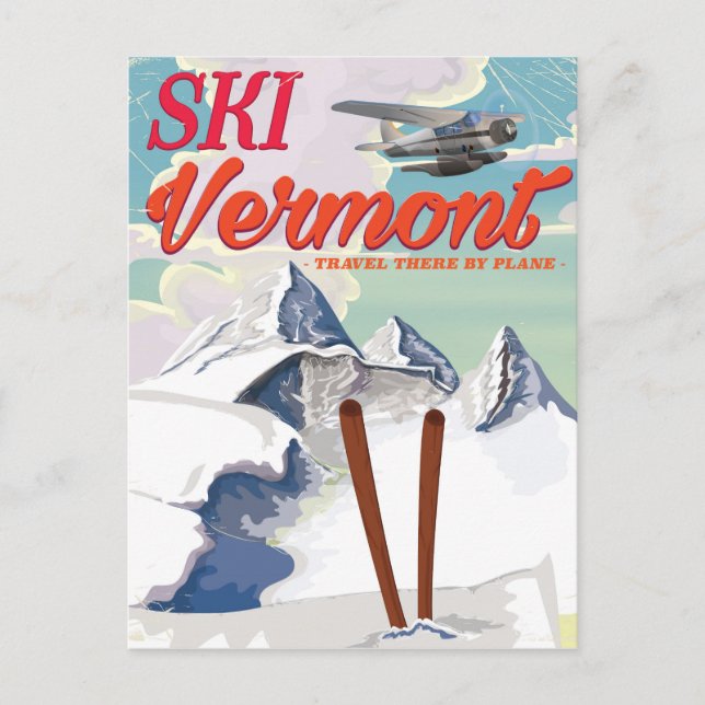 Postal Poster de vacaciones retro de Ski Vermont (Anverso)