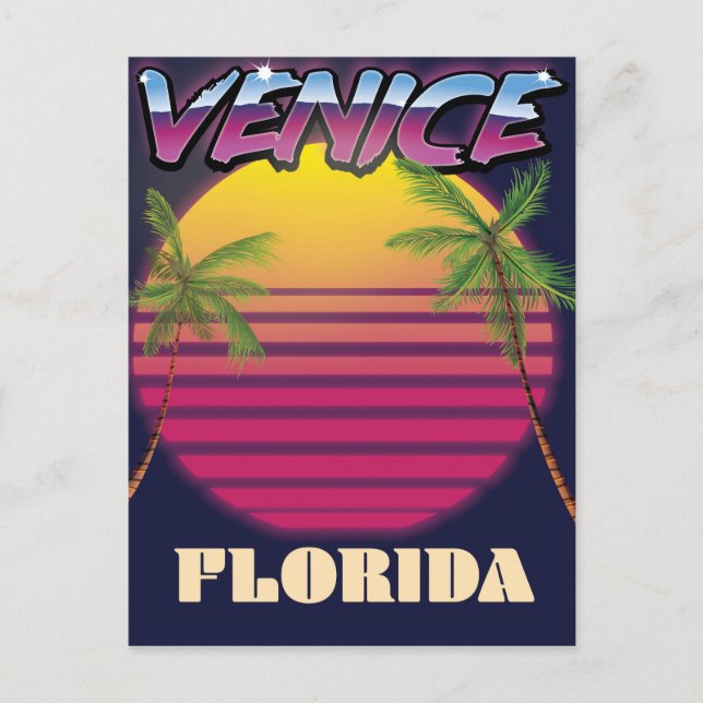 Postal Poster de vacaciones retro de Venecia Florida (Anverso)