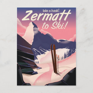 Postal Poster de vacaciones retro Ski Zermatt