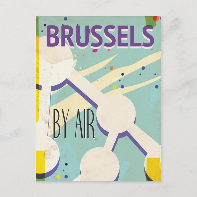 Postal Póster de vacaciones vintage de Bruselas (Anverso)
