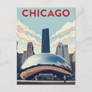 Postal Póster de viaje a Chicago: The Bean y la Torre Wil