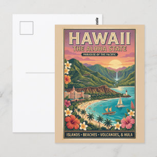 Postal Póster de viaje a Hawái - El paraíso del estado de
