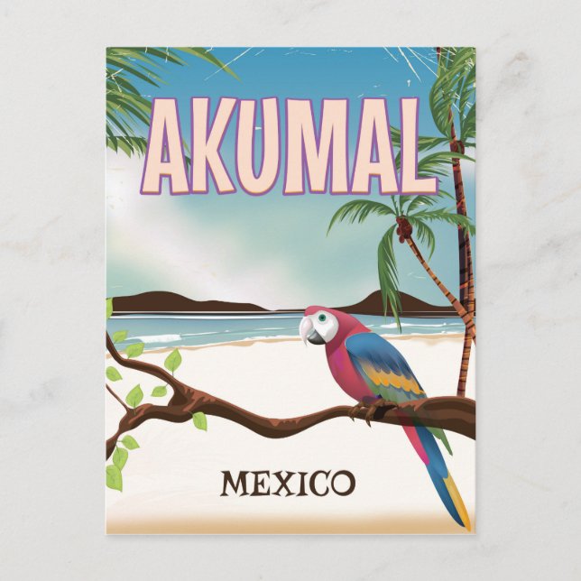 Postal Póster de viaje a la playa Akumal México (Anverso)