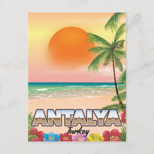 Postal Póster de viaje a la playa de Antalya Turquía