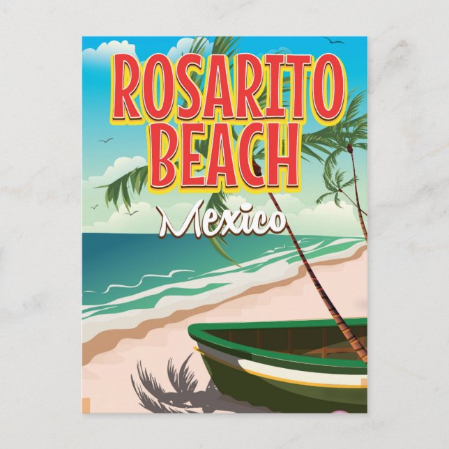 Postal Póster de viaje a la playa Rosarito México (Anverso)
