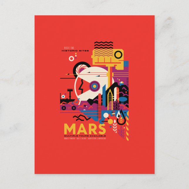 Postal Póster de viaje a Marte, Turista, Planeta, Astrono (Anverso)