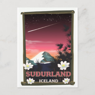 Postal Póster de viaje a Suðurland Islandia