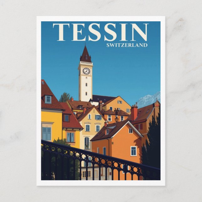 Postal Póster de viaje a Tessin Suiza (Anverso)