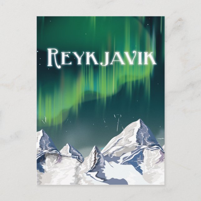 Postal Póster de viaje antiguo de Reikiavik (Anverso)