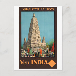 Postal Póster de viaje antiguo restaurado de Indian Railw