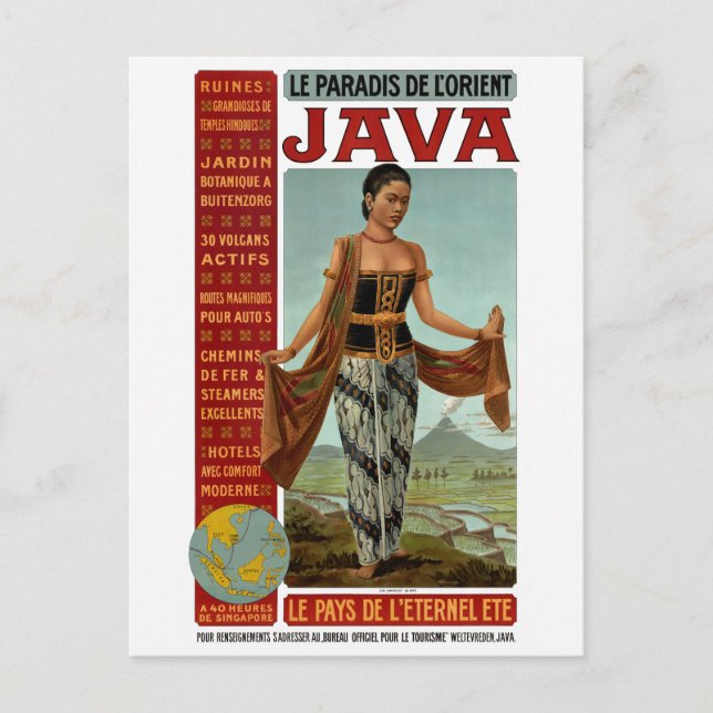 Postal Póster de viaje antiguo restaurado de Java (Anverso)