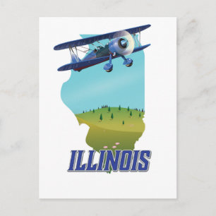 Postal Póster de viaje con mapa antiguo de Illinois