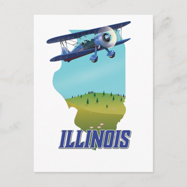 Postal Póster de viaje con mapa antiguo de Illinois (Anverso)