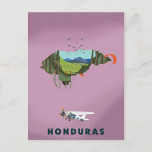 Postal Póster de viaje con mapa ilustrado de Honduras