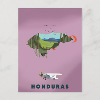 Postal Póster de viaje con mapa ilustrado de Honduras