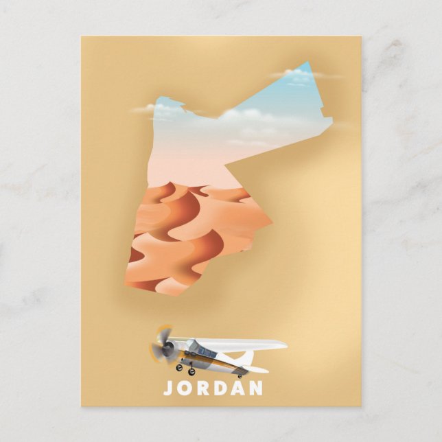 Postal Póster de viaje con mapa ilustrado de Jordania (Anverso)