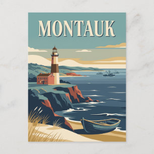 Postal Póster de viaje costero del faro de Montauk Nueva 