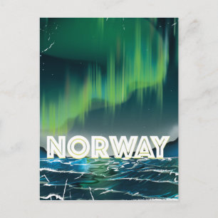 Postal Póster de viaje de Aurora boreal de Noruega