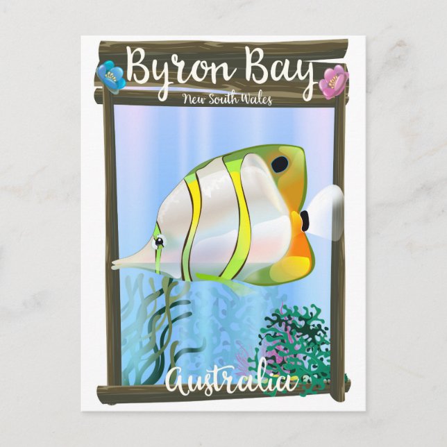 Postal Póster de viaje de Byron Bay Australia. (Anverso)